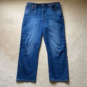 Levi's Premium Ribcage Straight, Denim Blue Jeans, Size 32, Button Fly High Rise